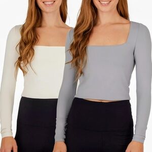 90 Degree By Reflex Cream and Gray Crop Tops